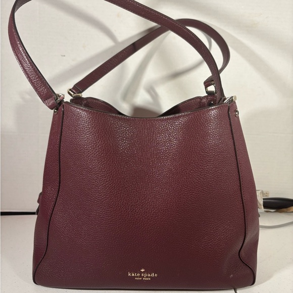 Kate Spade Leila Medium Purse Wallet set triple compartment Cherrywood Burgundy - Picture 2 of 14